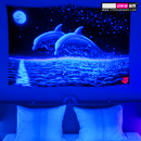 "Two Dolphins" UV-Blacklight Fluorescent Glow Backdrop Banner Wall Hanging Tapestry Deco