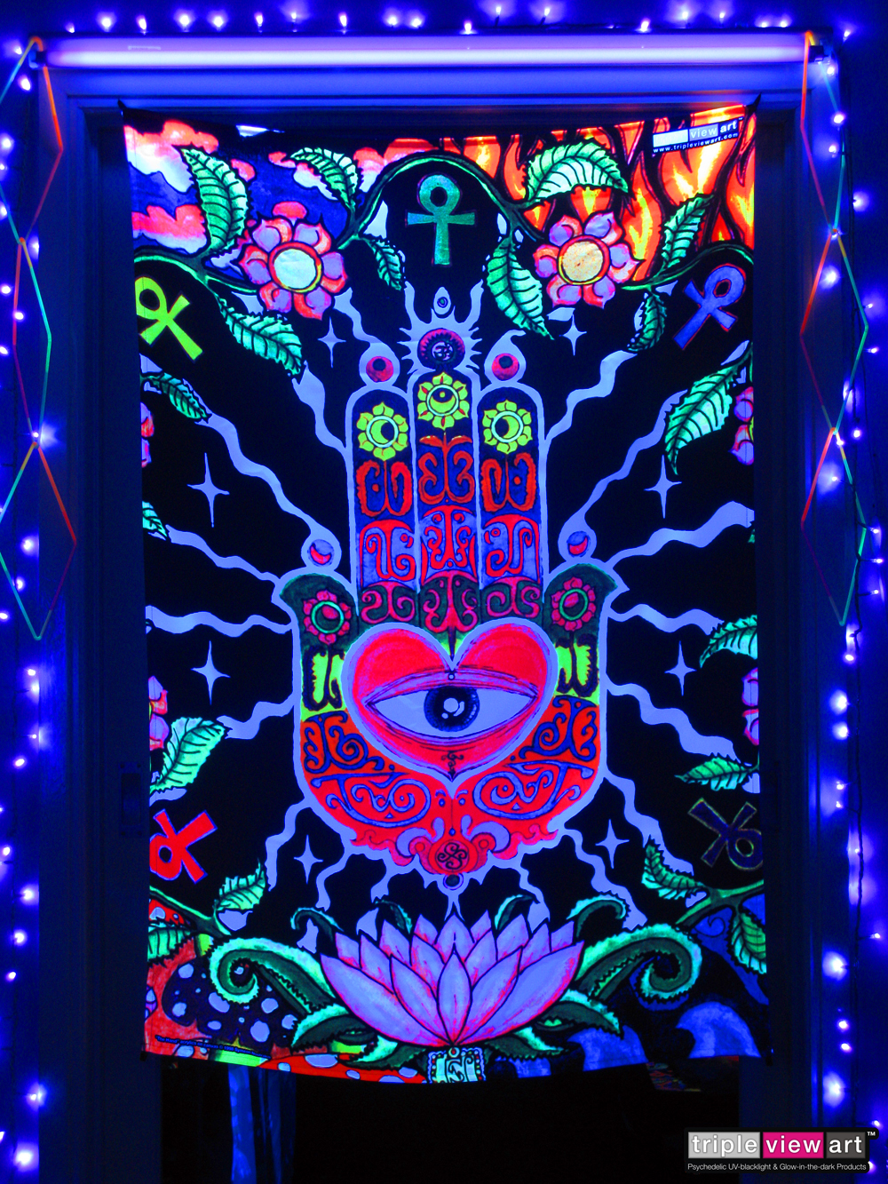 UV BACKDROP Black Light Fluorescent Glow Psychedelic Art Banner Psy Wall Hanging 