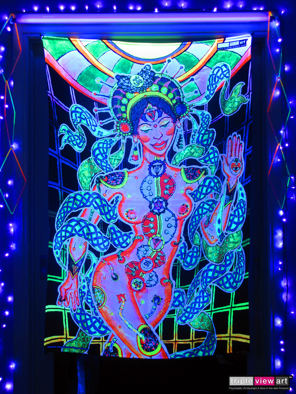 Chakra Girl Uv Blacklight Fluorescent Glow Psychedelic Visionary Art Backdrop Wall Hanging
