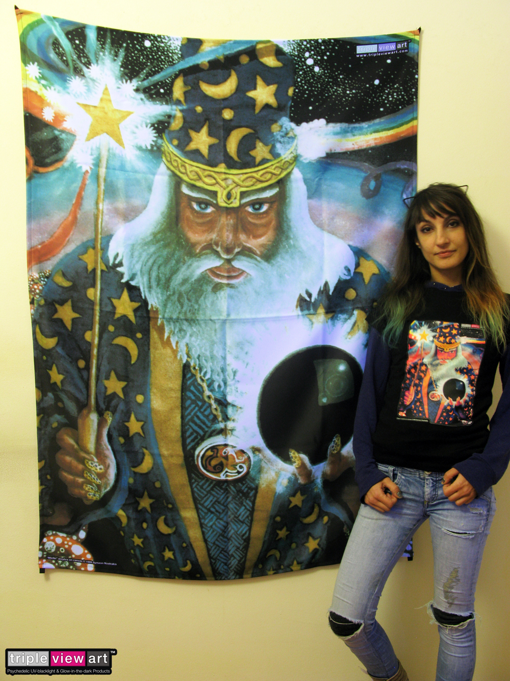 MERLIN magicien Psychédélique Art UV Lumière Noire Tapestry Wall Hanging FOND DECO