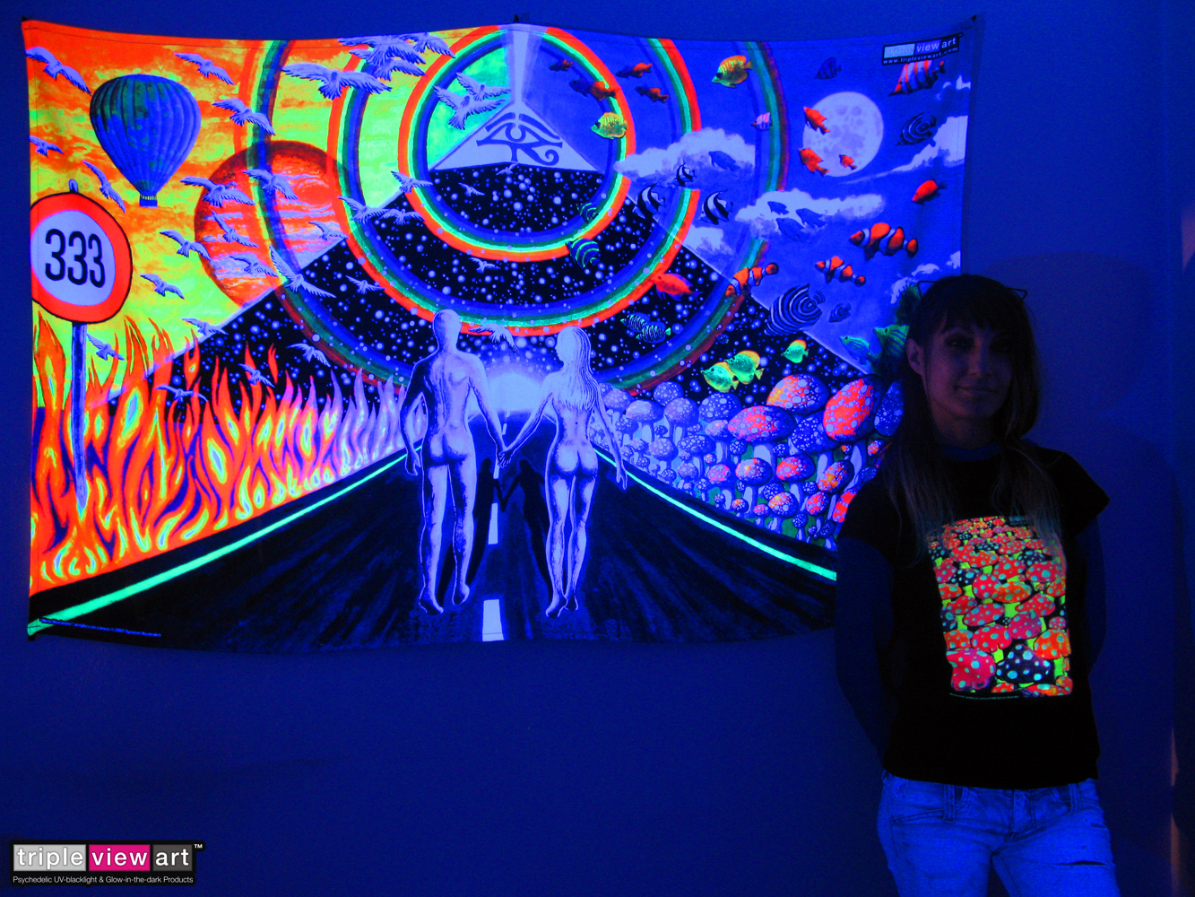Mushroom Tapestry Psychedelic Poster Tapestry Art Blacklight UV Fluorescent