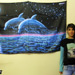 "Two Dolphins" UV Black Light Fluorescent Backdrop / Wall Hanging