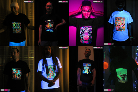Men's T-shirts, Psychedelic, UV, Blacklight, Fluorescent, Glow-in-the-dark, Psyware, Trancewear, Psytrance Wear, Clubwear