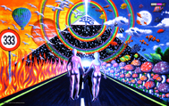 "New Horizons" psychedelic wall hanging, uv wall hanging, blacklight wall hanging