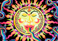 "Rainbow Sun" psychedelic wall hanging, uv wall hanging, blacklight wall hanging