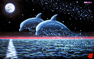 "Two Dolphins" psychedelic wall hanging, uv wall hanging, blacklight wall hanging