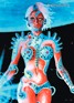 "B.I.O.mechanoid" psychedelic postcard, blacklight postcard, glow-in-the-dark postcard