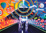 "New Horizons" psychedelic postcard, blacklight postcard, glow-in-the-dark postcard